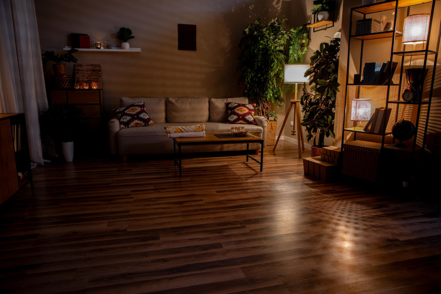 Luxury vinyl plank flooring in a modern living room - Oakel City Floor